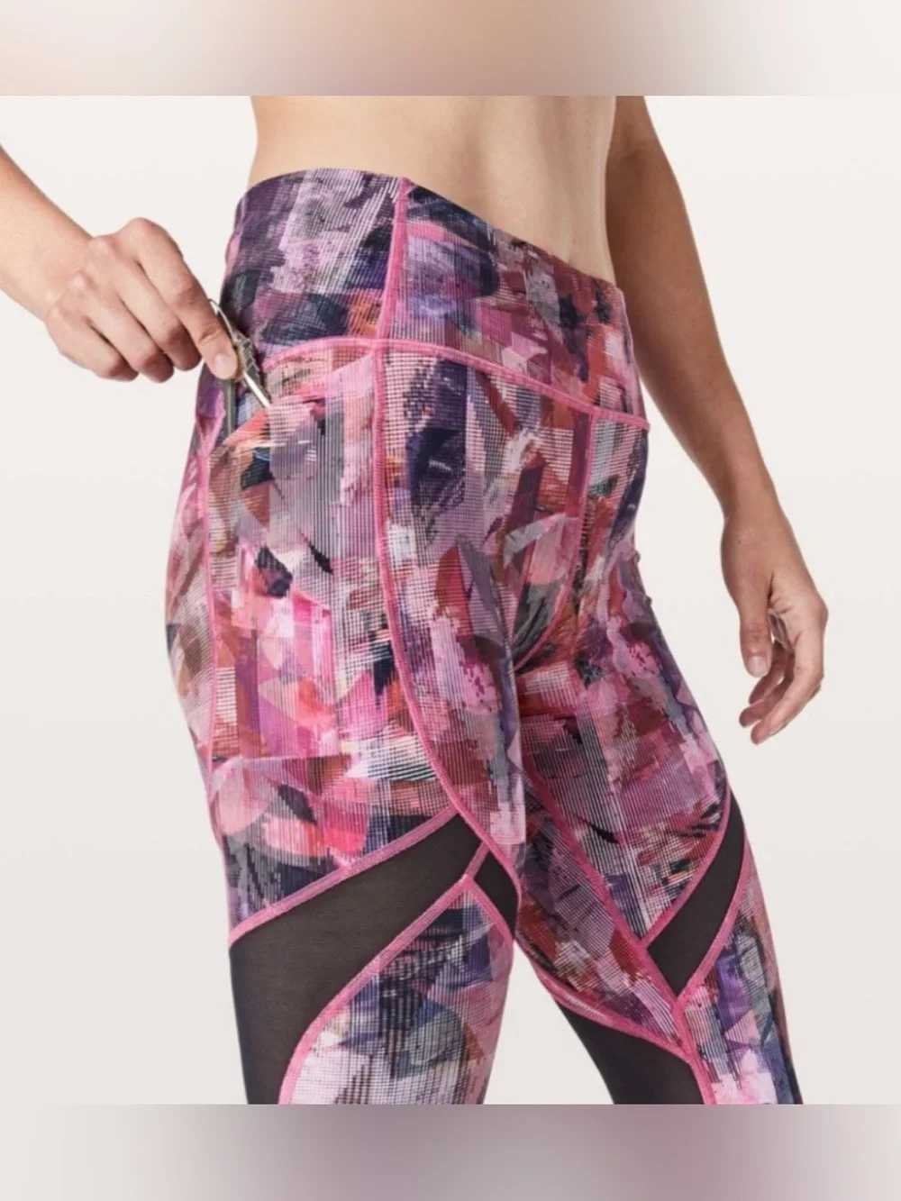 Lululemon On Pace Crop 21” Sun Dazed Multi Pink Black Mesh Leggings Size 8